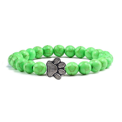 Bright Green Paw Charm Bracelet – Energy Gem Beads