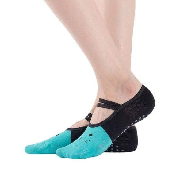 Cat Anti‑Slip Pilates Yoga Socks In Blue And Black