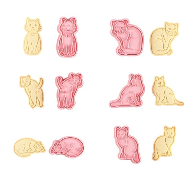 Cat Biscuit Mold Set – All 6 Shapes Displayed