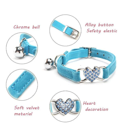 Cat Collar Features – Safety Buckle, Bell & Heart Charm
