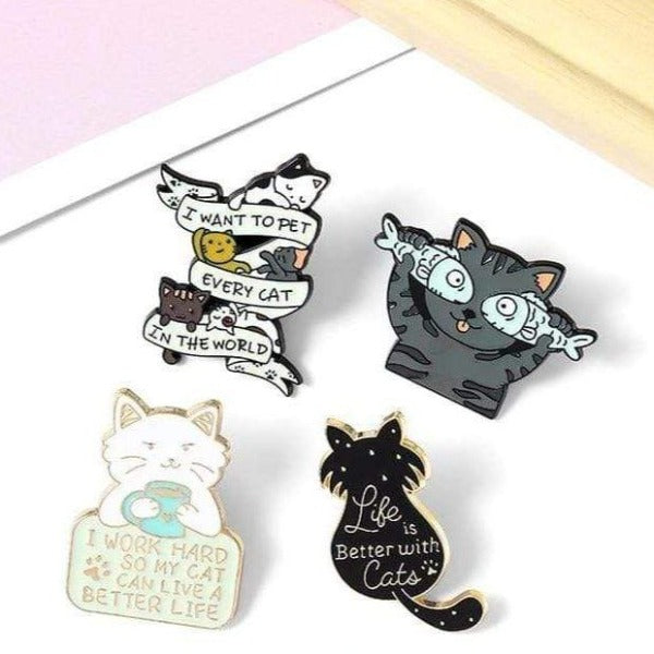 Cat Enamel Pins Set – Trendy Brooch Collection Display