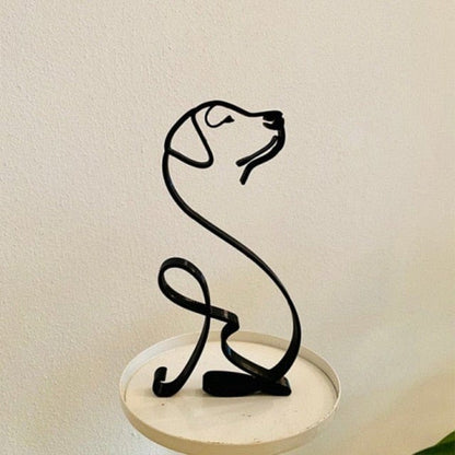 Cat Line Art Metal Sculpture – Elegant Sitting Pose