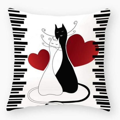 Cat Love with Red Hearts Pillow Cover