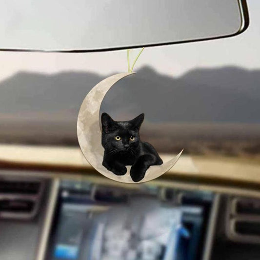 1pcs Cute Little Black Cat Lying On The Moon Hanging Ornament Cartoon Cute Pendant Car Bag Keychain Pendant Car Ornaments