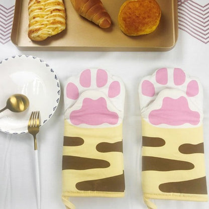 Cute cat paw heat resistant oven mitts for kitchen