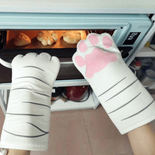 Cat Paw Oven Mitts in Use