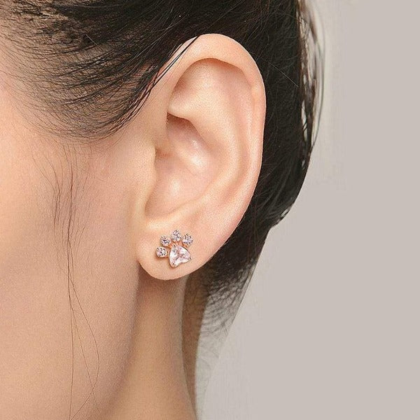 Cat Paw Stud Earrings Rose Gold Side View