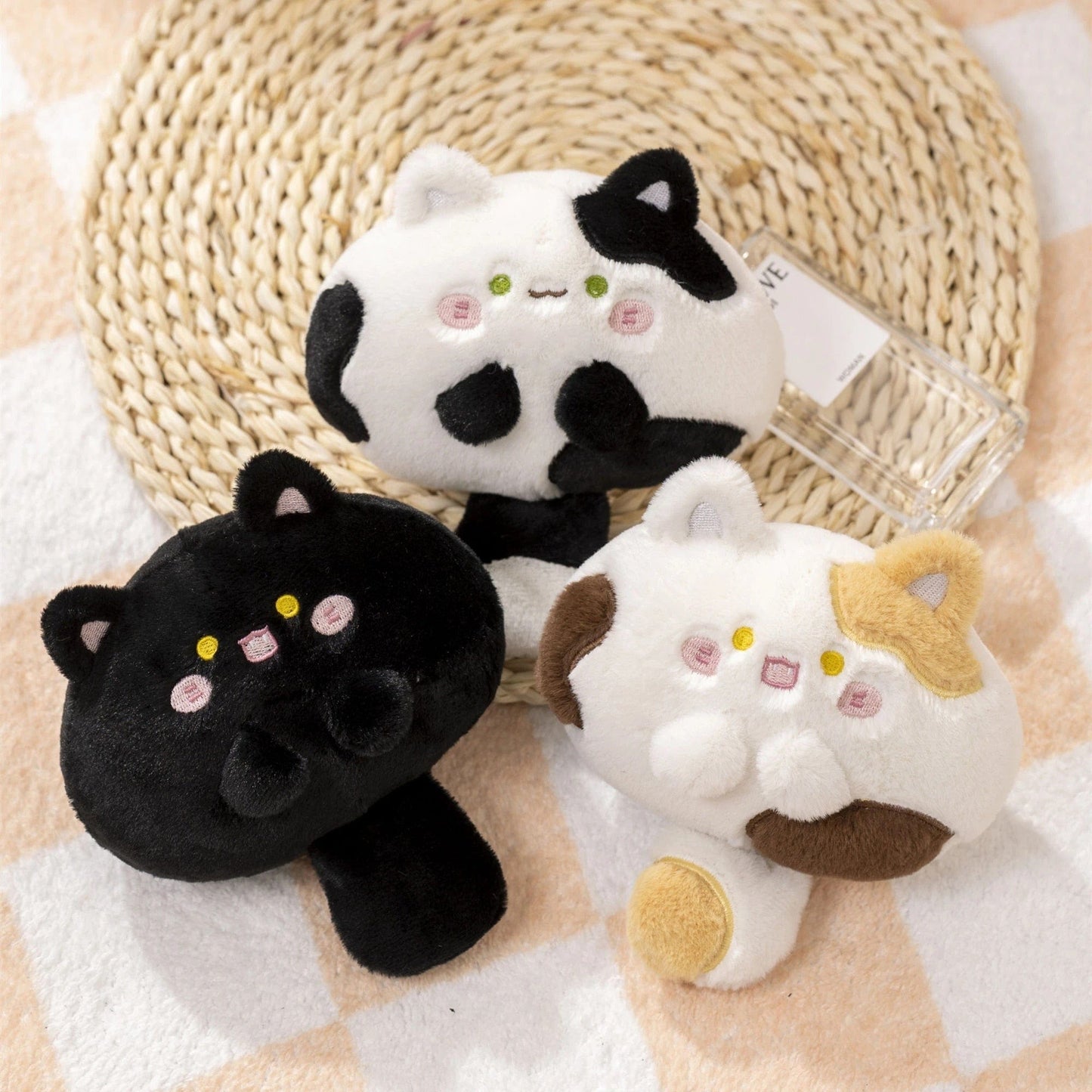 Cat plush mini doll pillow for sale Small Black Cat Plush Doll Cartoon Stuffed 3 Colors Kitty Plushie Girl's Bag Keychain Pendant Toys