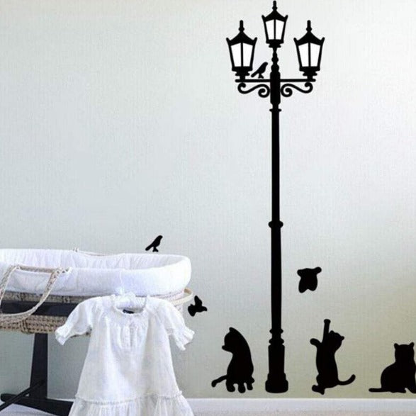 Cat Street Lamp Wall Decal – Bedroom Animal Wall Art
