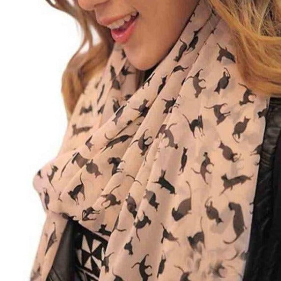 Chiffon Cotton Kitty Scarfs New Fashion Women Chiffon Colorful Printed Sweet Cartoon Cat Kitten Scarf Graffiti Style Shawl Girls Christmas Gift