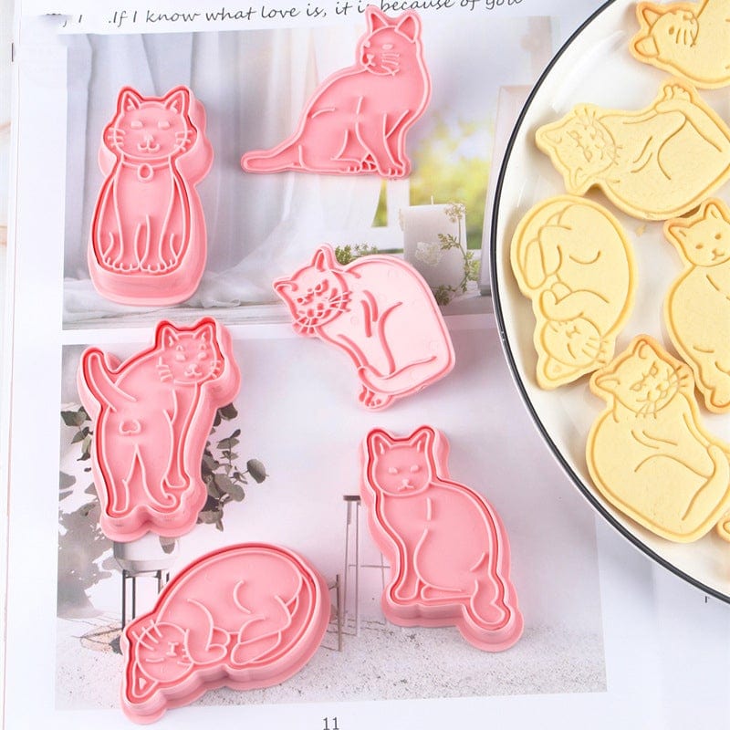 Cat Treat Cookie Cutters in Storage Tray – Pink & Yellow Set
