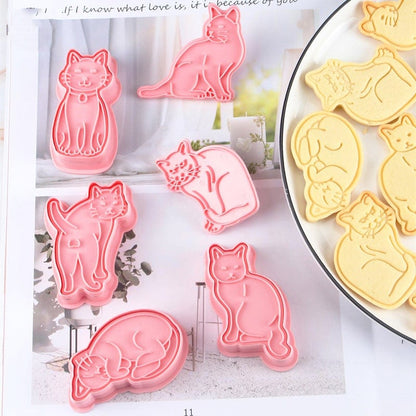 Cat Treat Cookie Cutters in Storage Tray – Pink & Yellow Set