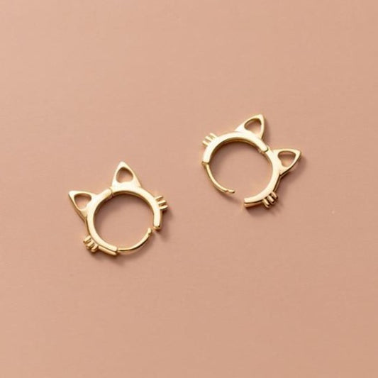 Cat ears and whiskers earrings Sterling Silver Simple Fashion Teen Cute Cat Ear Buckle Earrings Chic Romantic Party Women Fine Piercing Gold Jewelry