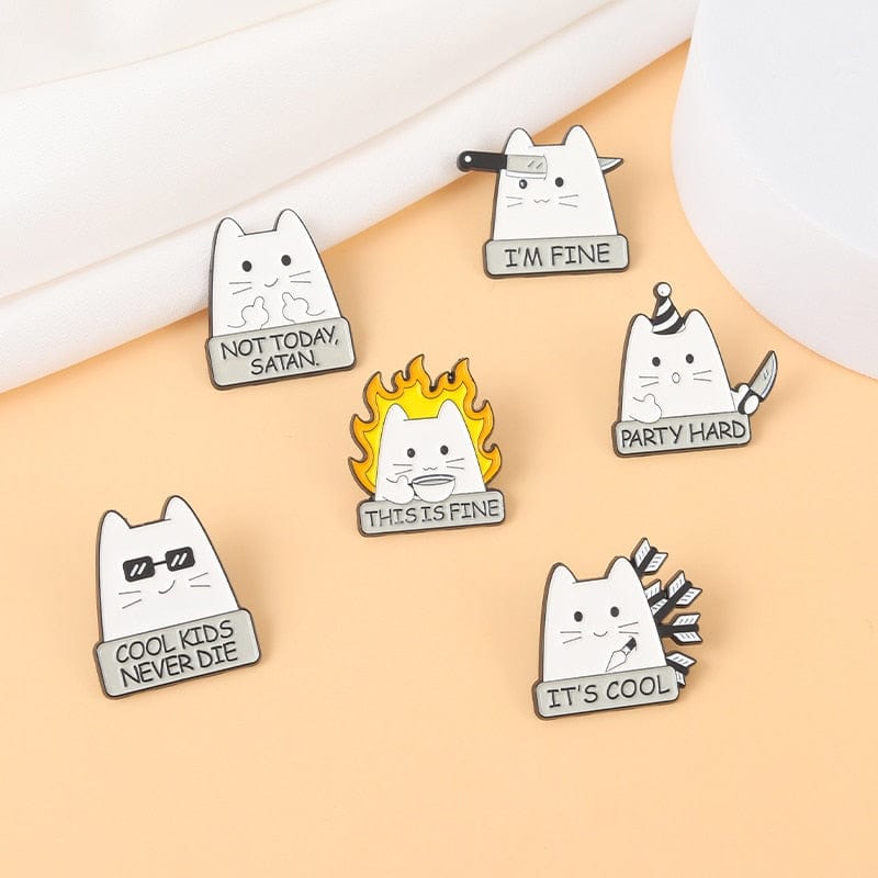 Cool Cat Enamel Pins – Lifestyle Display on Surface