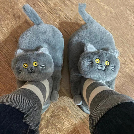 Warm and Cuddly Cat Slippers for Adults Cat Slippers Women Men Winter Home Slides Kawaii Floor Shoes Furry Slippers Girl White Mules Funny Cute Gift Slippers