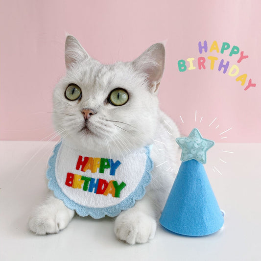 Cat birthday party hat and scarf set,Dog Birthday Scarf Hat Set Cat Birthday Party Supplies Pet Scarf Boy Girl Puppy Birthday Star Hat Scarf for Small Medium Dog Pet