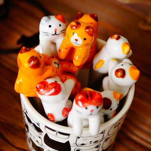 Cute Cat Ceramic Hanging Spoons – Assorted Designs Set