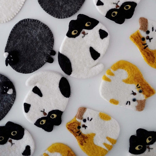Cute Cat Felt Coasters – Mixed Cat Faces Set