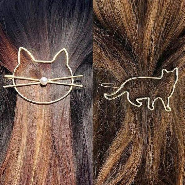 Gold & Silver Cat Barrettes Worn View