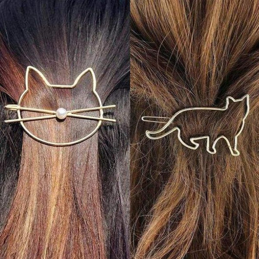 Gold & Silver Cat Barrettes Worn View