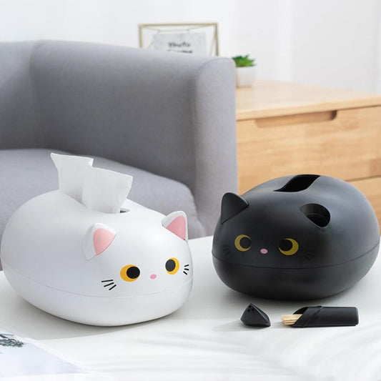 Cute Cat Napkin Tissue Holder – White & Black Set Display