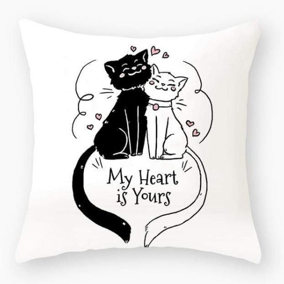 Cute Cat Quote Cushion Cover – “My Heart Is Yours”
