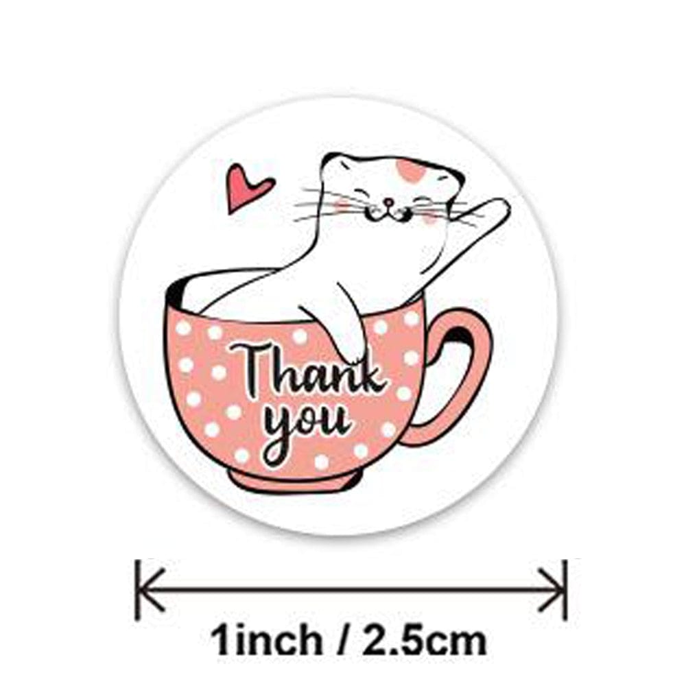 Cute Cat Thank You Sticker Size Guide – 1 Inch (2.5cm)