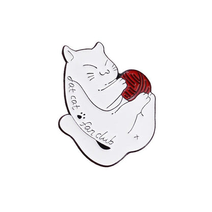 Cute White Cat Brooch – Cartoon Kitty with Red Accent
