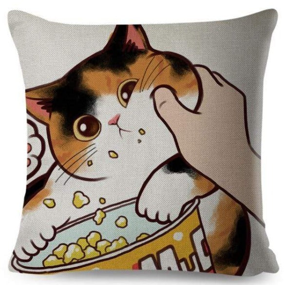 Excited Calico Cat Head Rub Cushion