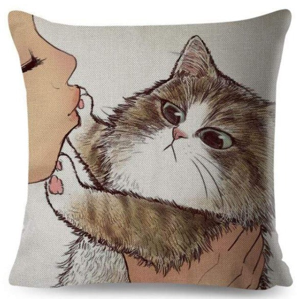 Fluffy Tabby Cat Close-Up Pillow Cover