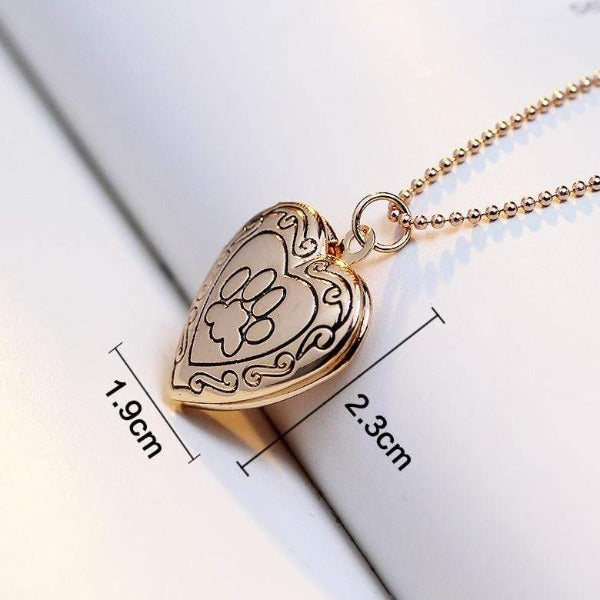 Gold Cat Paw Locket Necklace with Measurement View