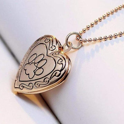 Gold Heart Cat Paw Locket Necklace Close-Up