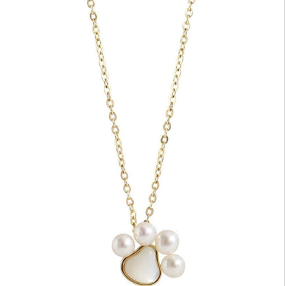 Gold Paw Pearl Necklace – Minimalist Pendant Design