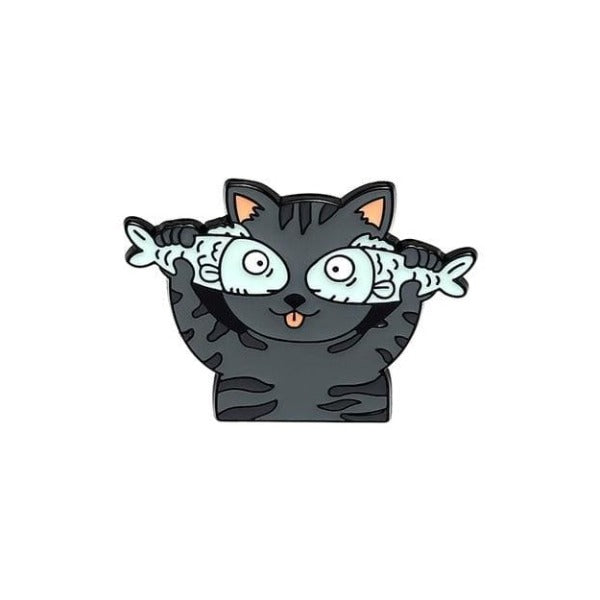 Grey Cat Enamel Pin – Cute Glossy Cat Brooch Close-Up