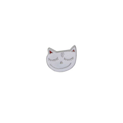 Grey Cat Face Brooch – Minimalist Cartoon Cat Pin
