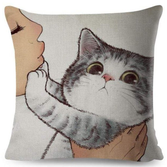 Grey Kitten Gentle Head Rub Pillow Cover