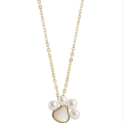 Delicate paw pendant necklace with pearls