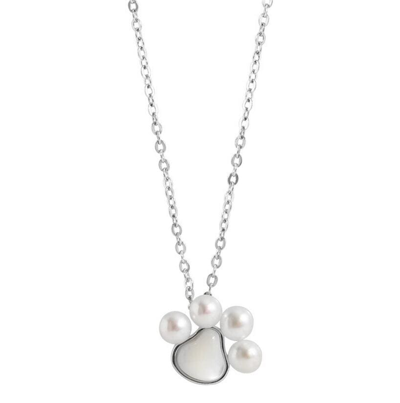 Dainty pearl necklace with adorable paw charm