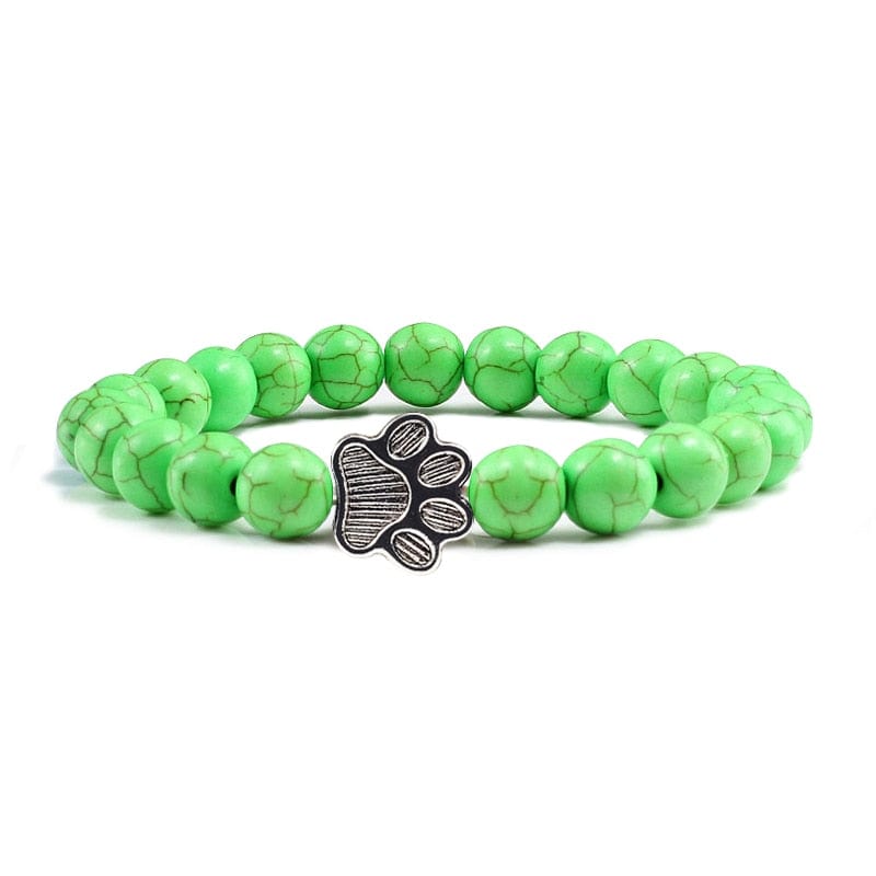 Stone bead bracelet with paw charm