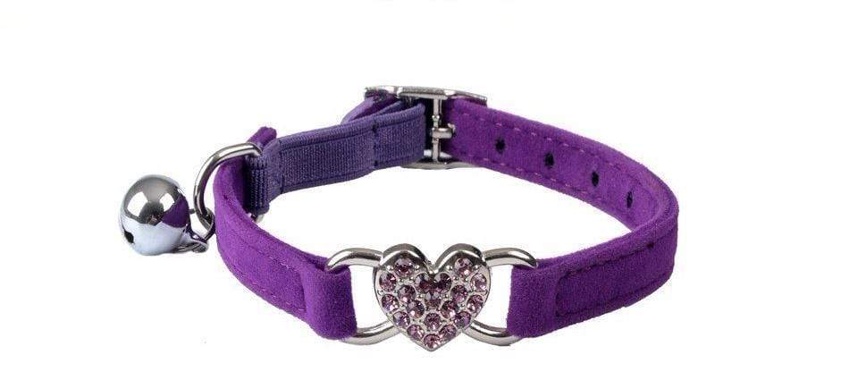 Heart Charm And Bell Cat Collar Safety Elastic Adjustable With Soft Velvet Material