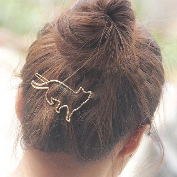 CatCurio Pet Store Online Shopping for Cat Shaped Hair Clips Style Women Hair Clips Cat Shape Gold x 2