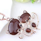 Cute cat shape pink crystal studs earrings and pendant necklace