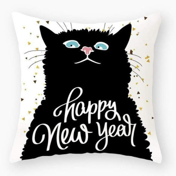 Happy New Year Cat Cushion Cover