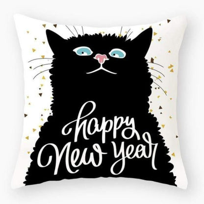 Happy New Year Cat Cushion Cover
