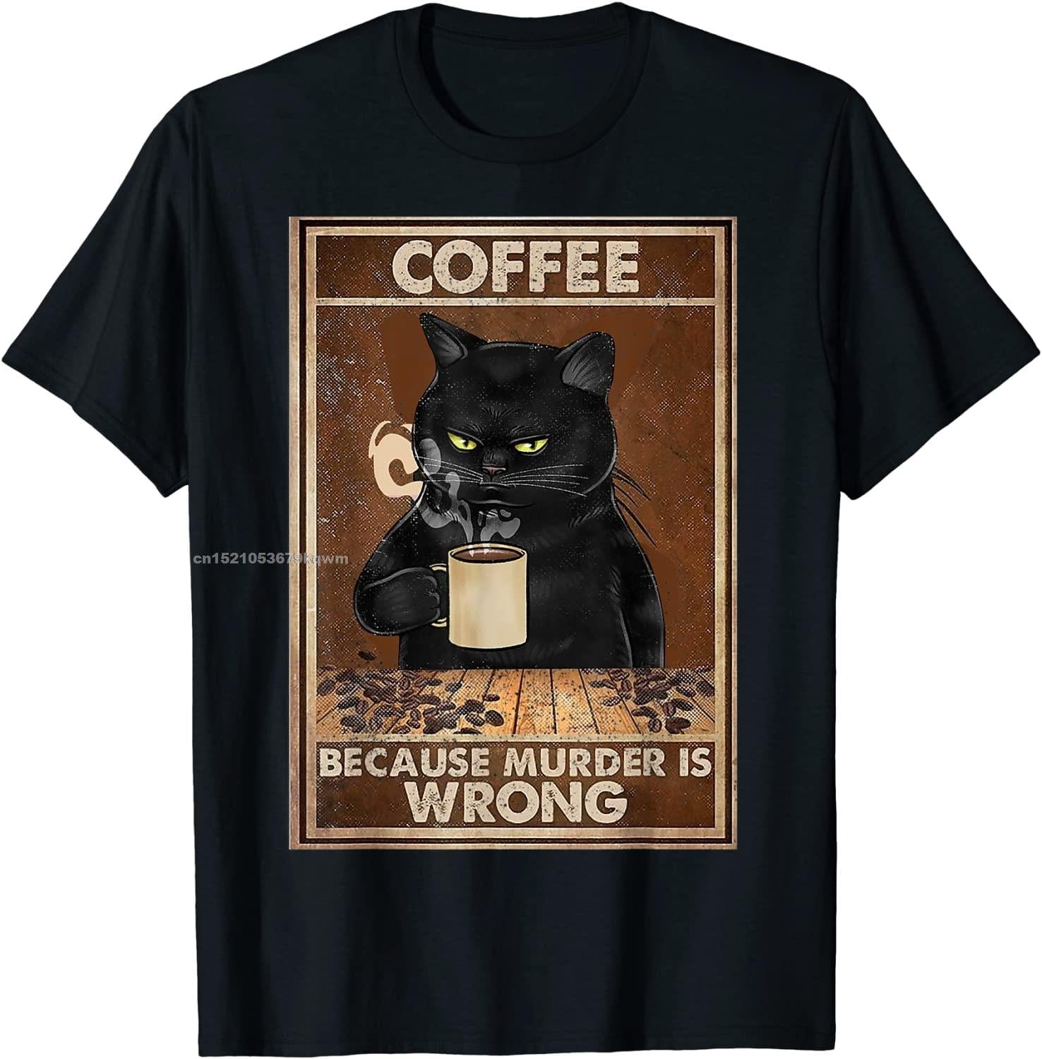 "Black Cat and Coffee" t-shirt for cat and coffee lovers