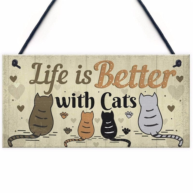 Cat-themed wooden home plaques