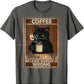 Trendy t-shirt featuring "Black Cat and Coffee" artwork