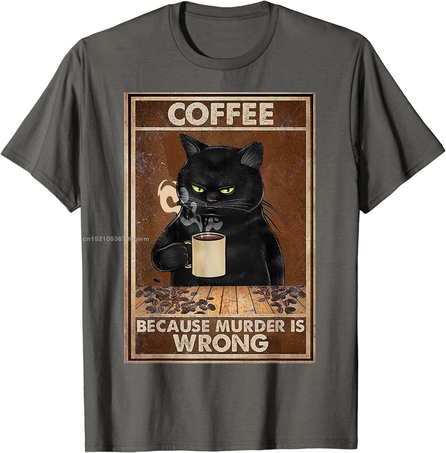 Trendy t-shirt featuring "Black Cat and Coffee" artwork