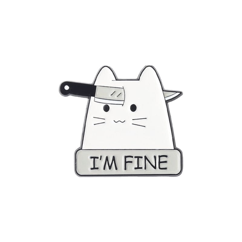 I’m Fine Cat Enamel Pin – Cute Meme Cat Badge
