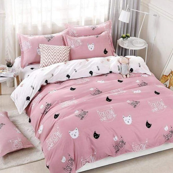 Kitty Duvet Cover Pillowcase Set In Pink 